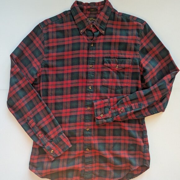 J. Crew Cashmere-cotton blend Flannel Button Down Mens Medium Flap pocket Red - Picture 1 of 3